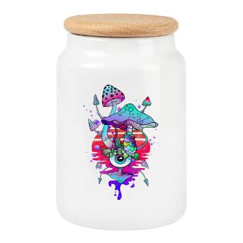 Magic Mushrooms Psychedelic Vaporwave Mushrooms - Cookie Jar with Wooden Lid - white - Front