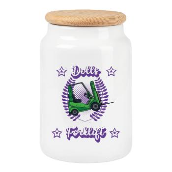 Forklift Warehouse Clerk, Forklift Logistics Occupation - Cookie Jar with Wooden Lid - white - Front