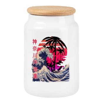 the big wave off kanagawa retro - Cookie Jar with Wooden Lid - white - Front