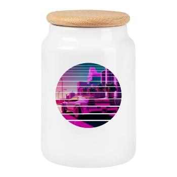 Retro Wave Sport 80s Vaporwave Sunset - Boîte à biscuits avec couvercle en bois - blanc - Devant