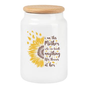 I Am This Mother Motivational Sunflower Geschenk - Keksdose mit Holzdeckel - Weiß - Vorne