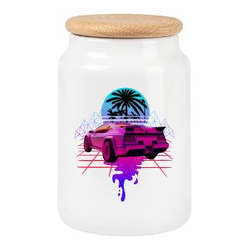 Rétro Wave Voiture de sport Vaporwave - Boîte à biscuits avec couvercle en bois - blanc - Devant