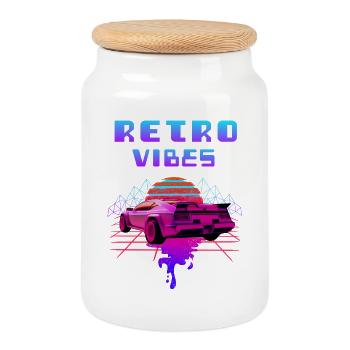 Retro Vibes Sportwagen Vaporwave Sunset - Keksdose mit Holzdeckel - Weiß - Vorne