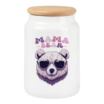 Mama Bear Sonnenbrille Kirschblüten Muttertag - Keksdose mit Holzdeckel - Weiß - Vorne