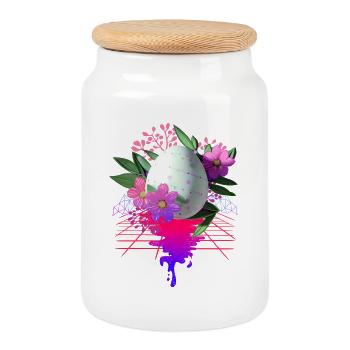 Osterei Blumen Kunst Retro Wave - Keksdose mit Holzdeckel - Weiß - Vorne