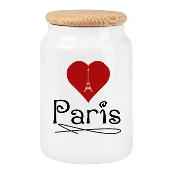 J’aime Paris - Boîte à biscuits avec couvercle en bois - blanc - Devant