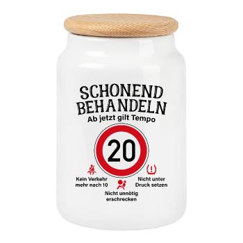 20. Geburtstag Schonend Behandeln 20 Tempolimit 20 - Keksdose mit Holzdeckel - Weiß - Vorne