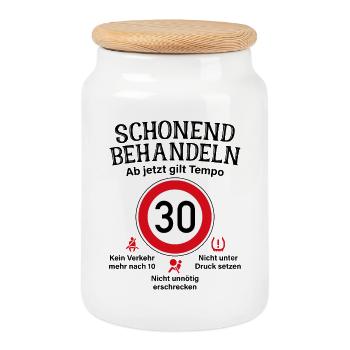 30. Geburtstag Schonend Behandeln 30 Tempolimit 30 - Keksdose mit Holzdeckel - Weiß - Vorne