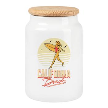 California Beach Surfer Girl - Boîte à biscuits avec couvercle en bois - blanc - Devant