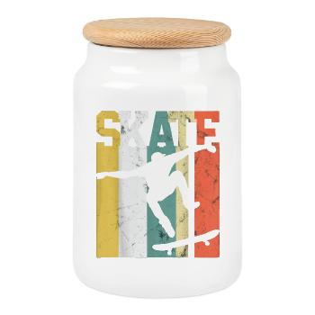 Skate Skateboarder Cadeau Skateboard Rétro - Boîte à biscuits avec couvercle en bois - blanc - Devant