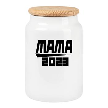 Mama 2023 Mutter Schwangerschaft Geschenk - Keksdose mit Holzdeckel - Weiß - Vorne