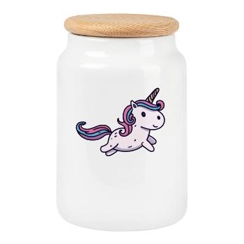 Süßes Kawaii Einhorn Springt - Keksdose mit Holzdeckel - Weiß - Vorne