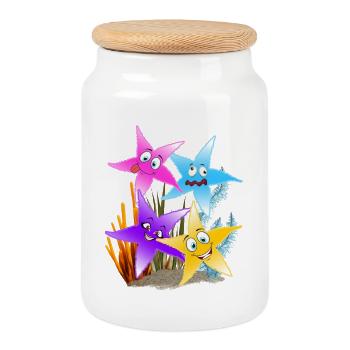 Colorful Starfish Quartet Underwater - Cookie Jar with Wooden Lid - white - Front