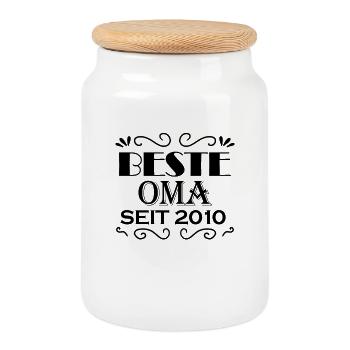 Beste Oma seit 2010 - Oma Geschenk - Keksdose mit Holzdeckel - Weiß - Vorne