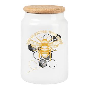 Bee Hex Grid: Life is Better with Bees - Cookie Jar with Wooden Lid - white - Front