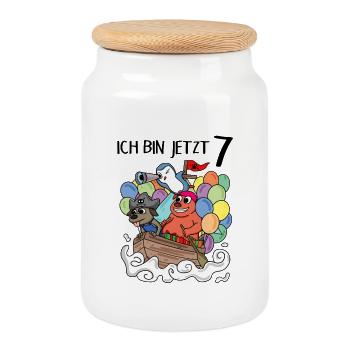 7 Geburtstag Piratenschiff Kindergeburtstag - Keksdose mit Holzdeckel - Weiß - Vorne