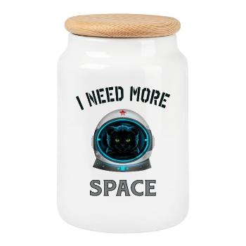 I need more space cat - Cookie Jar with Wooden Lid - white - Front