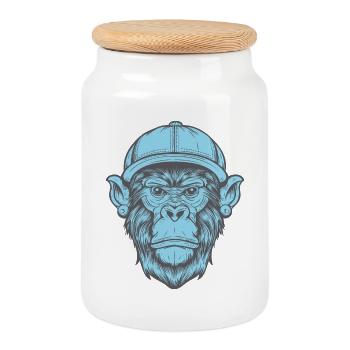 Singe Funky - Boîte à biscuits avec couvercle en bois - blanc - Devant