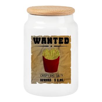 Wanted - French fries - Pommes - Cookie Jar with Wooden Lid - white - Front