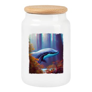 Baleine dans la forêt Surréalisme - Boîte à biscuits avec couvercle en bois - blanc - Devant