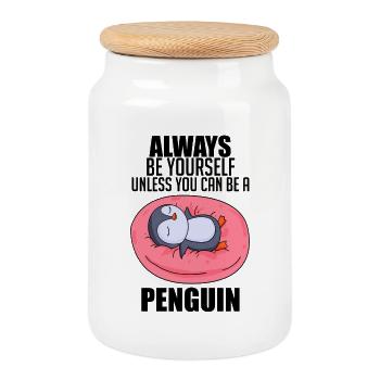 Penguin Penguins Saying - Cookie Jar with Wooden Lid - white - Front