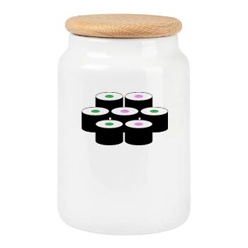 Sushi motif - Cookie Jar with Wooden Lid - white - Front