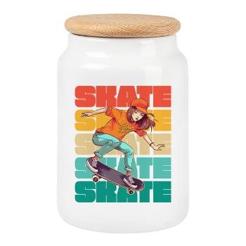 Skateboard Cool Skater Girl Colorful - Boîte à biscuits avec couvercle en bois - blanc - Devant