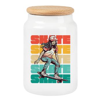 Skateboarding Cool Skater Girl Colorful - Cookie Jar with Wooden Lid - white - Front