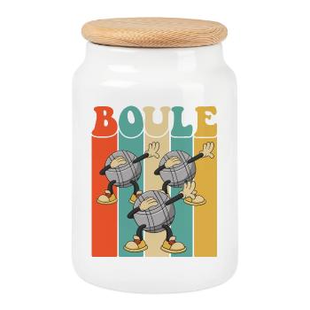 Boule Kugeln für Bouler Boccia Spiel Botcha Boule - Keksdose mit Holzdeckel - Weiß - Vorne