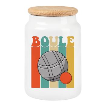 Boule Kugeln für Bouler Boccia Spiel Botcha Boule - Keksdose mit Holzdeckel - Weiß - Vorne