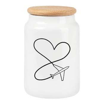 Airplane Heart Symbol - Cookie Jar with Wooden Lid - white - Front
