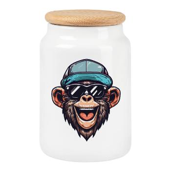 Funny Monkey - Cookie Jar with Wooden Lid - white - Front