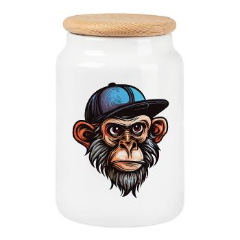 Funny Monkey - Cookie Jar with Wooden Lid - white - Front