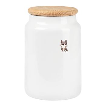 süßer Wolf Wolfshund Kawaii Husky Design Pocket - Keksdose mit Holzdeckel - Weiß - Vorne