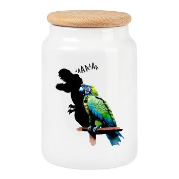 lustiger T-Rex Papagei Gelb Blau Ara Macaw - Keksdose mit Holzdeckel - Weiß - Vorne
