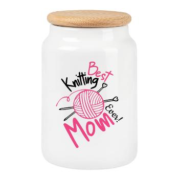 Meilleure maman tricoteuse de tous les temps - Boîte à biscuits avec couvercle en bois - blanc - Devant