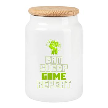 Eat Sleep Game Repeat - Cookie Jar with Wooden Lid - white - Front