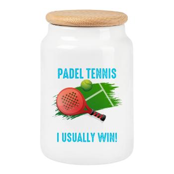 Padel I Dont Always Play Padel Tennis - Cookie Jar with Wooden Lid - white - Front