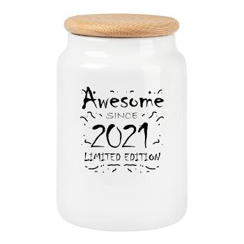 2021 - Jahrgang 2021 - Fantastisch seit 2021 - Keksdose mit Holzdeckel - Weiß - Vorne
