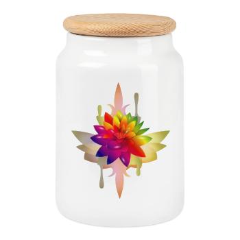 leuchtend bunte Fantasie Lotos Blüte - Keksdose mit Holzdeckel - Weiß - Vorne