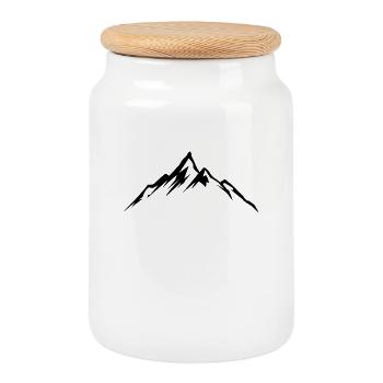 Mountains Motif Mountaineering Mountain Bikers Hiking Mountain - Cookie Jar with Wooden Lid - white - Front