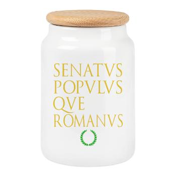Senate and people of Rome written in latin - Cookie Jar with Wooden Lid - white - Front