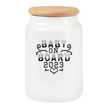 Pregnant 2023 - Cookie Jar with Wooden Lid - white - Front
