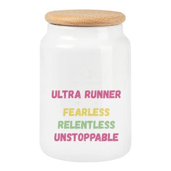 Ultra Runner - Fearless. Relentless. Unstoppable. - Cookie Jar with Wooden Lid - white - Front