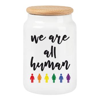 Mois de la fierté - Nous sommes tous humains - Boîte à biscuits avec couvercle en bois - blanc - Devant