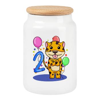 2 anniversaire 2 ans avec motif animal - deux - Boîte à biscuits avec couvercle en bois - blanc - Devant