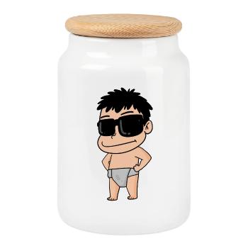 Un bébé cool avec des lunettes - Boîte à biscuits avec couvercle en bois - blanc - Devant