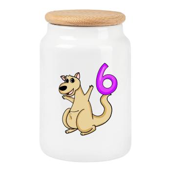 6 Birthday 6 years old with animal motif - six - Cookie Jar with Wooden Lid - white - Front