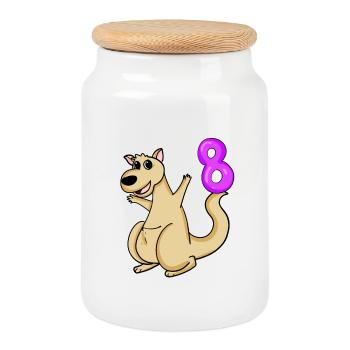 8 Birthday 8 years old with animal motif - eight - Cookie Jar with Wooden Lid - white - Front