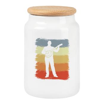 Vintage Banjo Player - Cookie Jar with Wooden Lid - white - Front